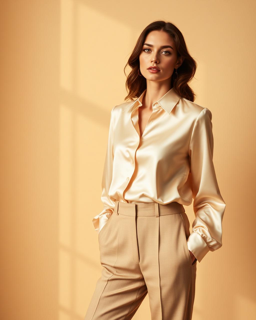 Mulher elegante em blusa de seda